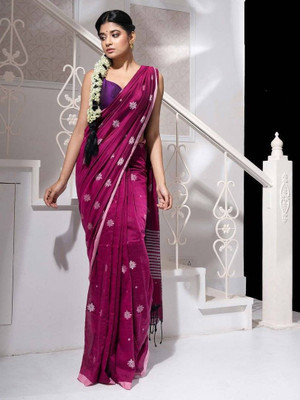 SUSHRITA BOUTIQUE Floral Print Handloom Pure Cotton Saree(Pink)