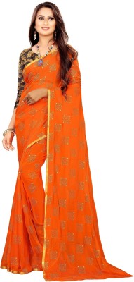 Aardiva Printed Daily Wear Chiffon Saree(Orange)