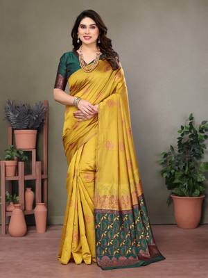 VARNI DESIGNER HUB Self Design Bollywood Art Silk Saree(Mustard)