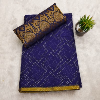 Parmila Fashion Embellished Bollywood Chiffon Saree(Dark Blue)