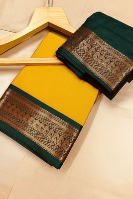 Bieth Woven Maheshwari Cotton Silk, Art Silk Saree(Mustard, Green)
