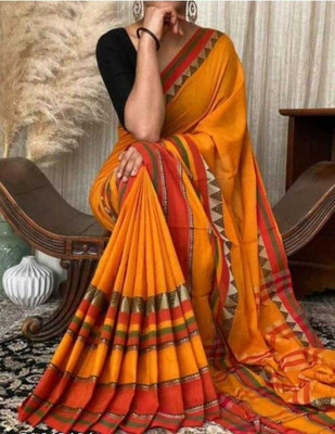 ASR Embroidered Handloom Pure Cotton Saree(Yellow)