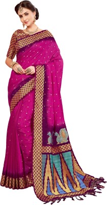 Manokamna Embellished Kanjivaram Viscose Rayon Saree(Pink)