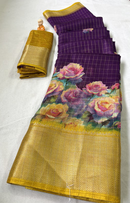 RegalDrapes Printed Bollywood Silk Blend, Art Silk Saree(Purple)