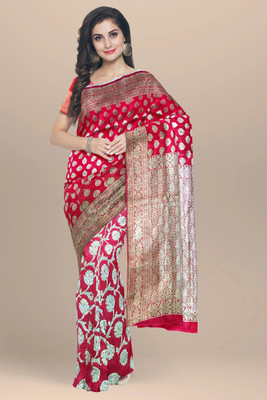 Asa fashion Woven Banarasi Jacquard Saree(Red)