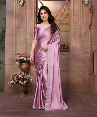 YASHIKA Embellished Bollywood Satin Saree(Pink)