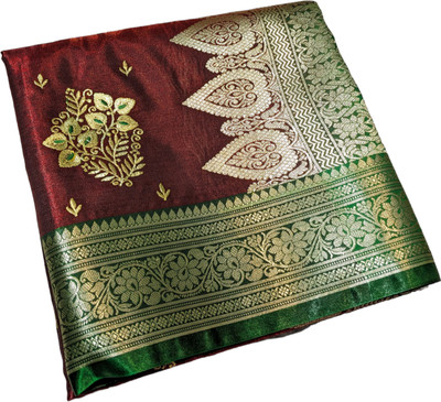 satrangi creation Embroidered Banarasi Satin Saree(Brown)
