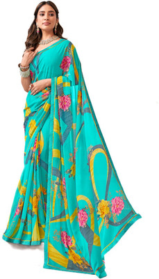Rukmini by Rajendra Printed Daily Wear Polyester Saree(Light Blue)