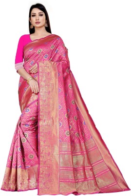 fFASHION Woven Banarasi Pure Silk, Jacquard Saree(Pink)