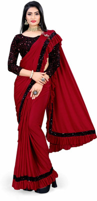 Julee Embellished Bollywood Lycra Blend Saree(Red)