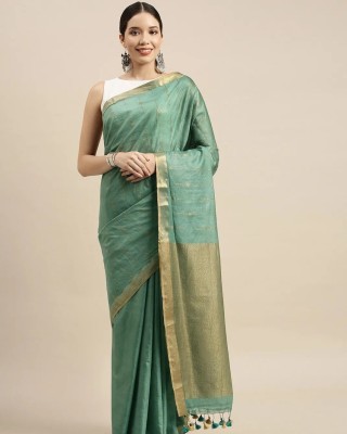 govind handloom Solid/Plain Bollywood Silk Blend Saree(Light Green)