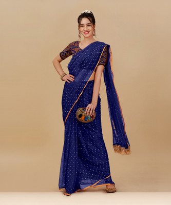 JiproStore Printed Daily Wear Chiffon Saree(Dark Blue)