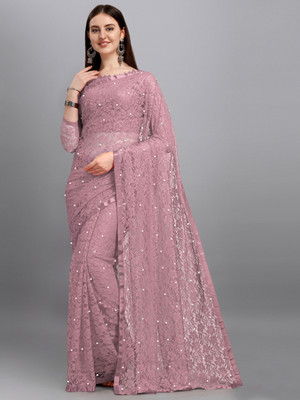 LOROFY Self Design Bollywood Net Saree(Pink)