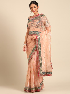 Divastri Embroidered Bollywood Net Saree(Orange)