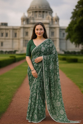 Samai Printed Daily Wear Georgette Saree(Green)