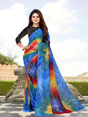 ROOP SUNDARI SAREES Printed Bollywood Georgette Saree(Blue, Multicolor)