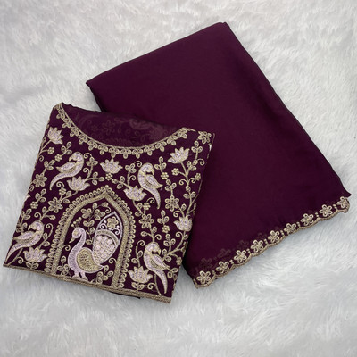 2SD gratitude Embroidered Chanderi Chiffon, Art Silk Saree(Purple)