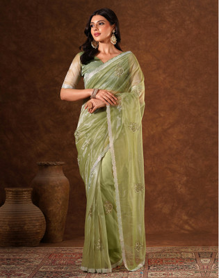 Satrani Embroidered Bollywood Net Saree(Green)