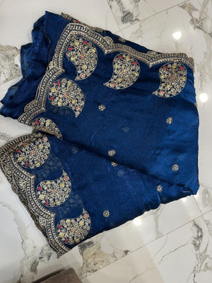 AJMERA FAISHON Embellished, Applique Bollywood Jimmy choo Saree(Blue)