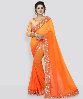 jashvicreation Embroidered Bollywood Georgette Saree(Orange)