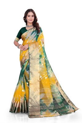 Aarunika LGF Solid/Plain Bollywood Organza Saree(Green)