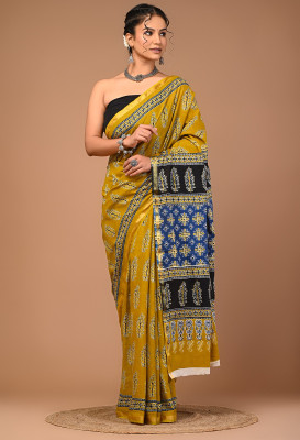 Shreeji Textiles Printed Bollywood Pure Cotton Saree(Yellow)