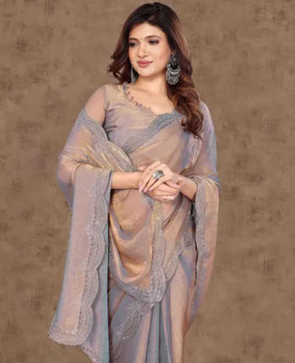 Mishti Embroidered Handloom Handloom Chiffon Saree(Grey)