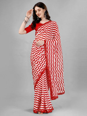 omeeka Self Design Bollywood Georgette, Chiffon Saree(Red)
