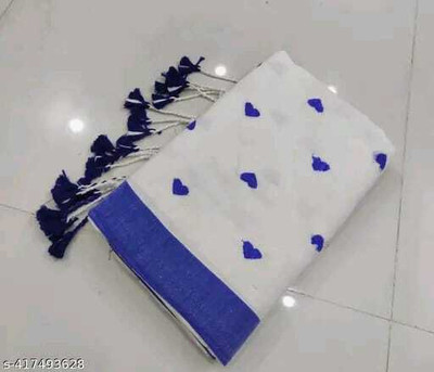 SMRITI HANDLOOM Embroidered Bollywood Handloom Pure Cotton Saree(White, Blue)