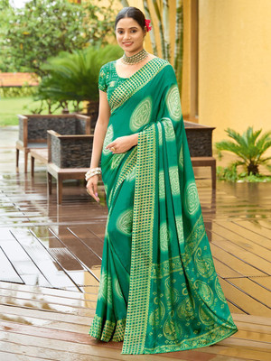 ANOUK Printed Daily Wear Georgette Saree(Green)