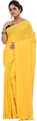 das saree Solid/Plain Handloom Pure Cotton Saree(Yellow)