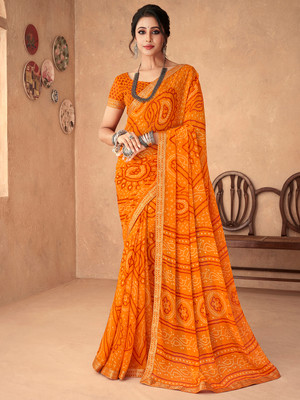 Tasrika Embellished Bandhani Chiffon Saree(Yellow)
