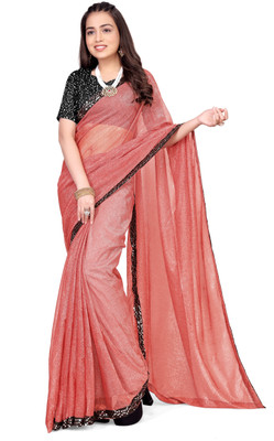 HouseOfCommon Solid/Plain, Embellished Bollywood Lycra Blend Saree(Pink)
