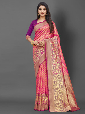 Divastri Woven Banarasi Silk Blend Saree(Pink)