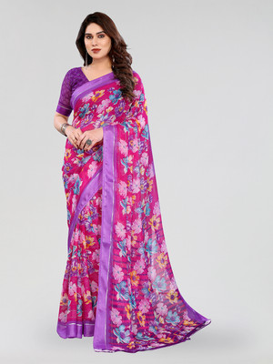 Moda Rapido Embellished, Floral Print Bollywood Georgette, Satin Saree(Pink, Purple)