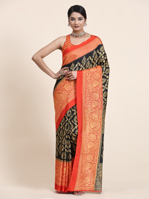 GOPINATH WEAVES Digital Print Assam Silk Art Silk Saree(Black)