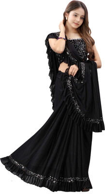 Dhyey Fashion Embellished Bollywood Lycra Blend Saree(Black)