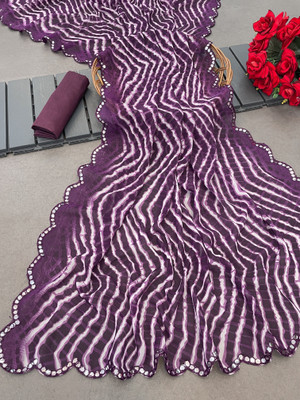 harshit designer Printed Daily Wear Georgette Saree(Purple, White, Silver)