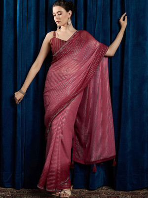ANOUK Embellished Bollywood Chiffon Saree(Pink)
