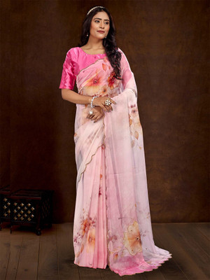 Tasrika Printed Bollywood Organza Saree(Pink)