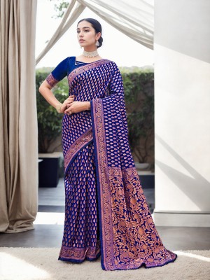 sagarika Woven Banarasi Art Silk Saree(Dark Blue)