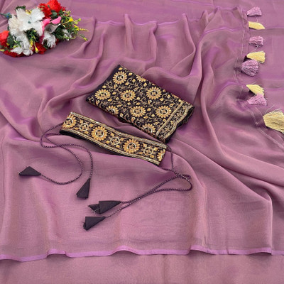 JIVI CLOTHING Solid/Plain Bollywood Pure Silk Saree(Purple)