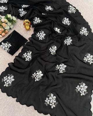 AVIRAT DESIGNER STUDIO Embroidered Kanjivaram Georgette, Chiffon Saree(Black)