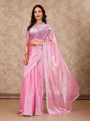 Hirank Solid/Plain Bollywood Art Silk Saree(Pink)