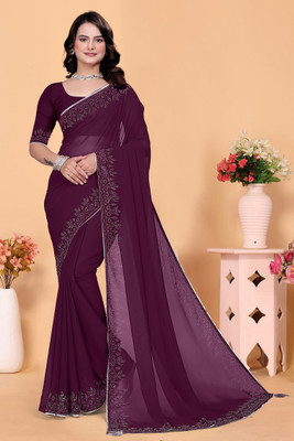 trendify Solid/Plain Bollywood Georgette Saree(Maroon)