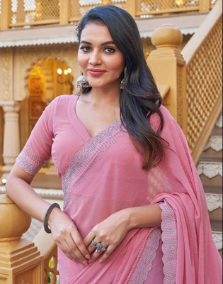Satrani Embellished, Self Design Bollywood Georgette Saree(Pink)