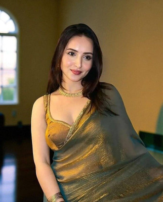 OMICRON FAB Solid/Plain Bollywood Chiffon Saree(Gold)