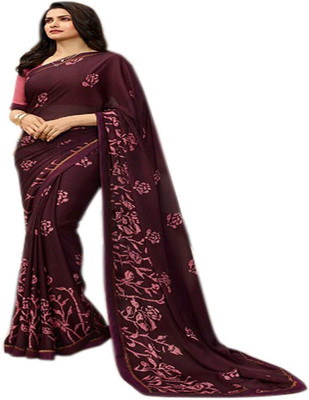 RAJESHWAR FASHION Printed Bollywood Pure Silk Saree(Multicolor, Purple)