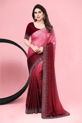 KAKADIYA CREATION Embellished Bollywood Chiffon Saree(Red, Pink)