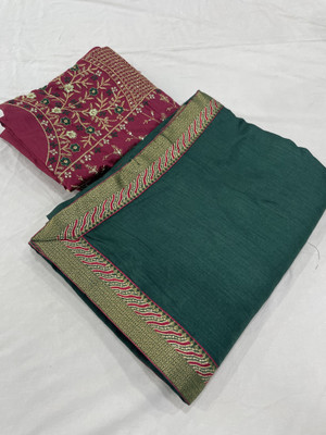 Dori Solid/Plain Bollywood Silk Blend Saree(Green)